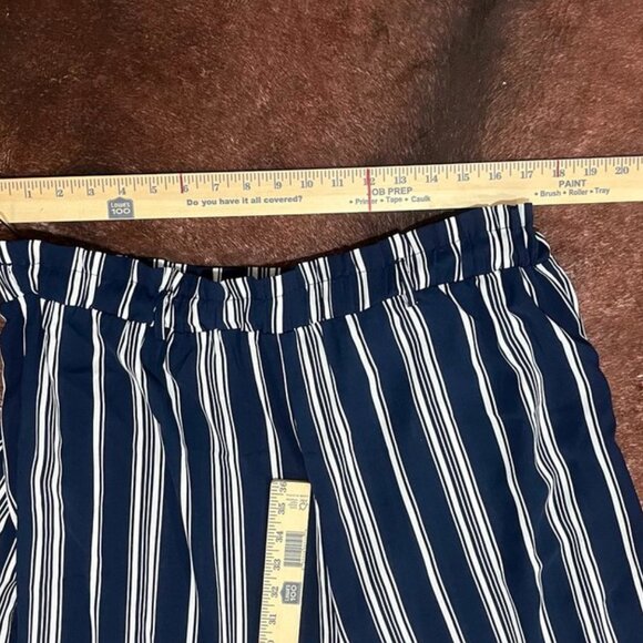 SHEIN Navy White Striped Wide-Leg Pants Adjustable Waist Tie Belt XXL - Picture 6 of 8